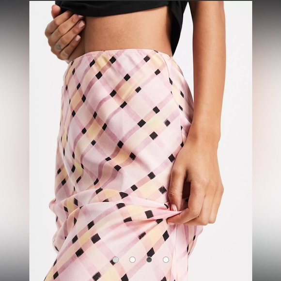 Topshop check midi bias slip skirt in pink size 2 - Picture 4 of 16